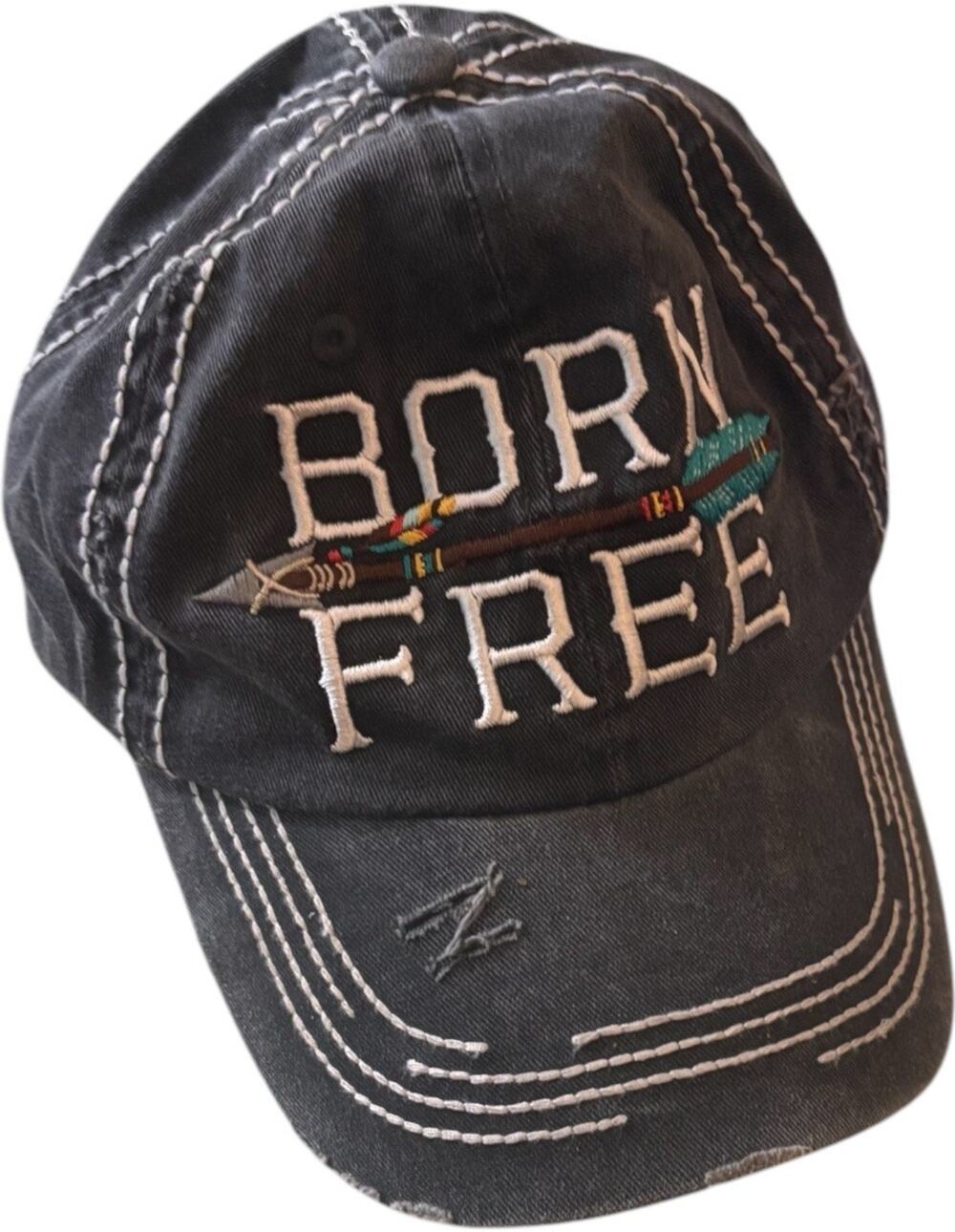 Kbethos Born Free Unisex Cap Hat Blue Embroidered Arrow Distressed Boho